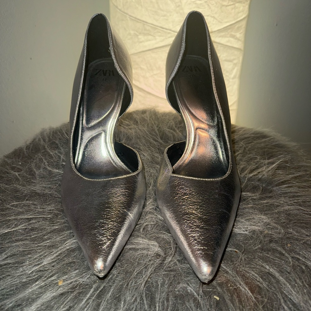 Zara Silver Stiletto Heels Elegant Pumps